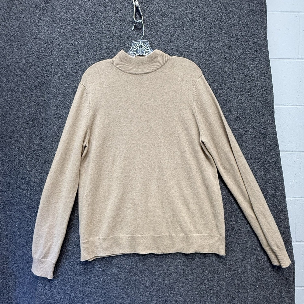 Vintage 100% Cashmere Sweater Size L Camel Mock Neck Quiet Luxury Minimalist